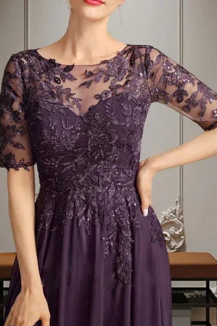 Lace And Chiffon A-Line Scoop Mother Of The Bride Dress