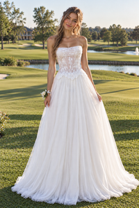 Lace And Chiffon A-Line Strapless Empire Long Party Prom Dress