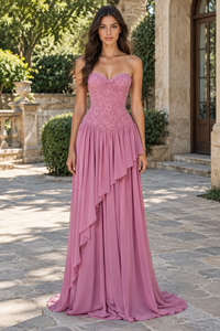 Lace And Chiffon A-Line Sweetheart Strapless Lace-Up Party Prom Dress