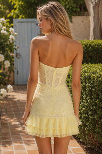 Lace Appliques Strapless Empire Chiffon Ruffle Homecoming Dress 