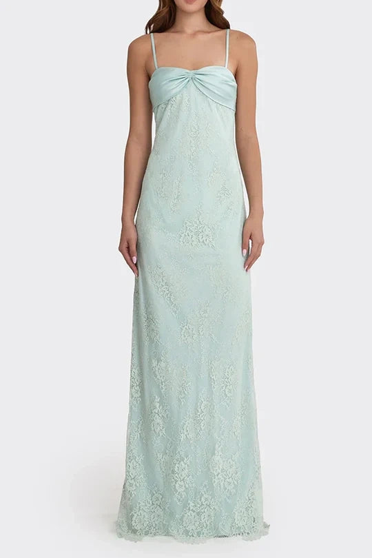 Lace Sheath Spaghetti Straps Empire Long Party Prom Dress