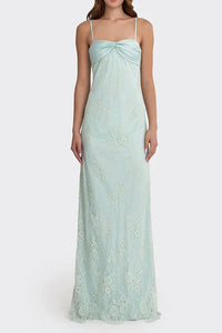 Lace Sheath Spaghetti Straps Empire Long Party Prom Dress