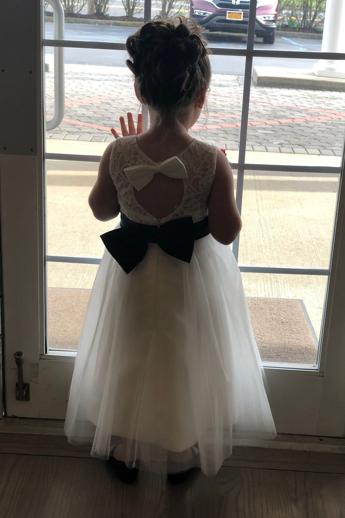 Lace Top Tulle A-Line Flower Girl Dress With Bows