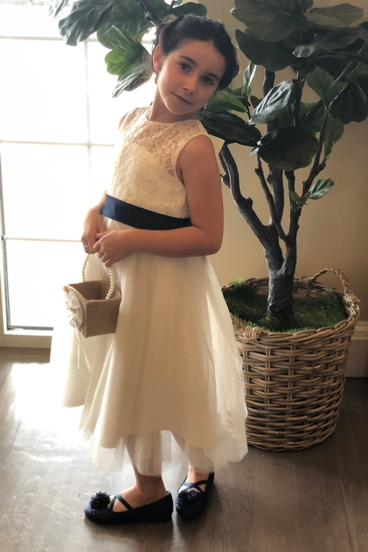 Lace Top Tulle A-Line Flower Girl Dress With Bows