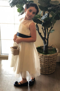 Lace Top Tulle A-Line Flower Girl Dress With Bows