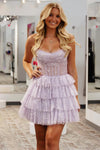Glitter Lavender Strapless Short Homecoming Dress with Beads