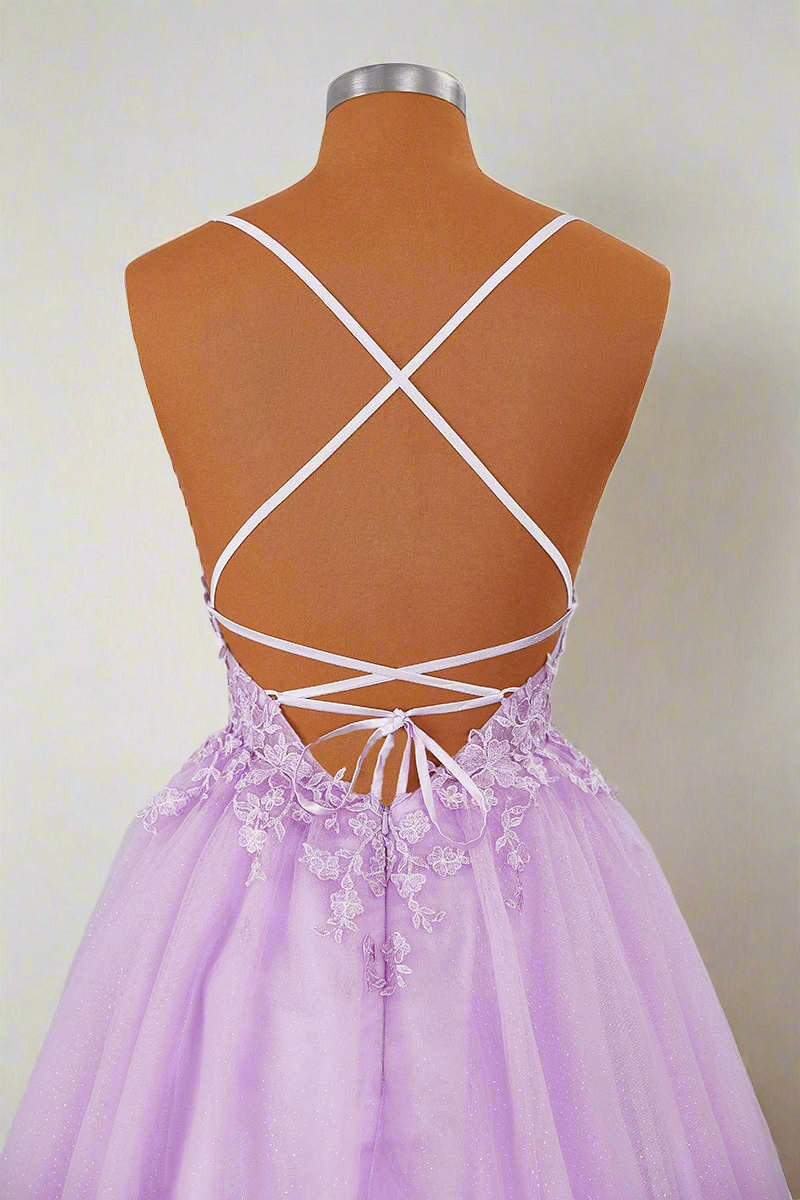 Lavender Short Party Dress Close Up Back Shot