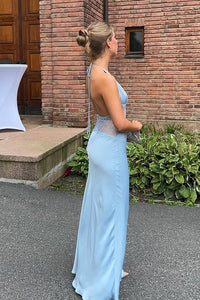 Low V-Neck Backless Lace And Satin Fitted Party Evening Dress
