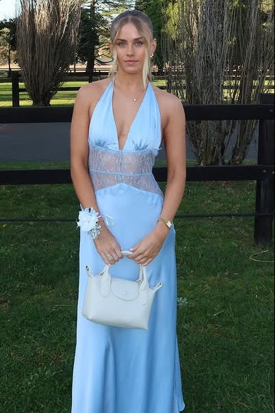 Low V-Neck Backless Lace And Satin Fitted Party Evening Dress