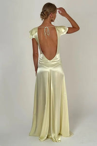 Low V-Neck Ruffle Straps Satin A-Line Backless Party Prom Dress