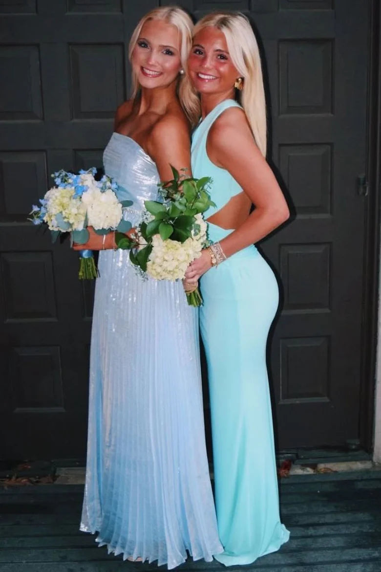 Low V-Neck Sleeveless Open Back Satin Fitted Party Prom Dress