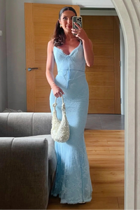 Low V-Neck Straps Fully Lace Mermaid Prom Evening Dress