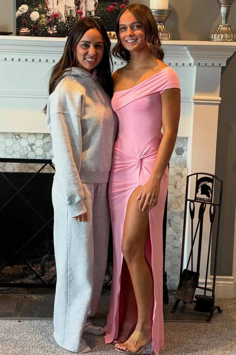  Casual Satin Fitted One Shoulder Ruched Empire Party Prom Dress