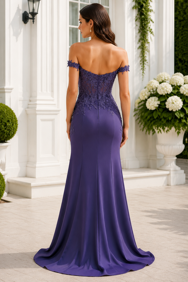 Mermaid Lace Appliques Satin Off-Shoulder Mother Of The Bride Dress 