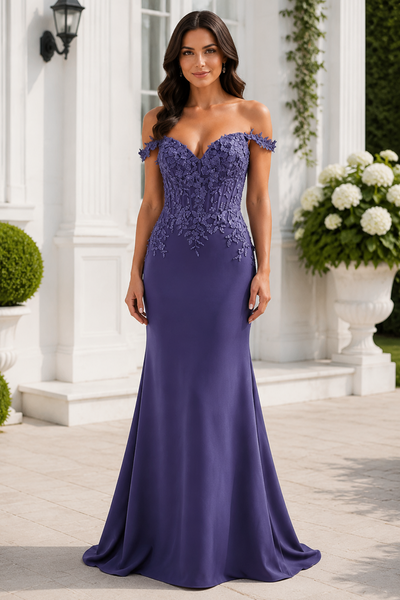 Mermaid Lace Appliques Satin Off-Shoulder Mother Of The Bride Dress 