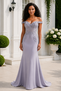 Mermaid Lace Appliques Satin Off-Shoulder Mother Of The Bride Dress 