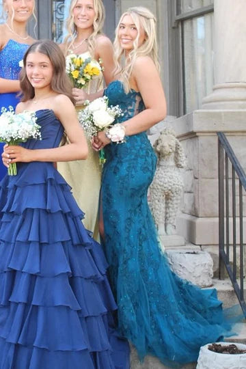 Mermaid Lace Sweetheart Strapless Party Prom Dress With Train