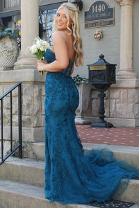 Mermaid Lace Sweetheart Strapless Party Prom Dress With Train