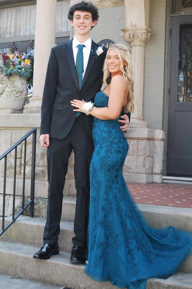 Mermaid Lace Sweetheart Strapless Party Prom Dress With Train