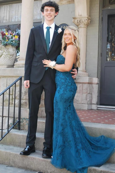 Mermaid Lace Sweetheart Strapless Party Prom Dress With Train
