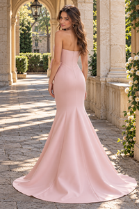Mermaid Pink Satin Empire Zipped Long Party Prom Dress