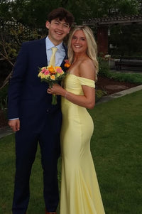 Mermaid Satin Off-Shoulder Sleeveless Yellow Party Prom Dress