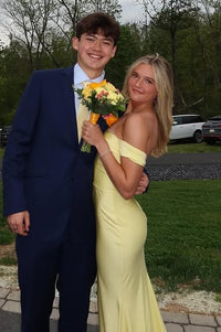 Mermaid Satin Off-Shoulder Sleeveless Yellow Party Prom Dress