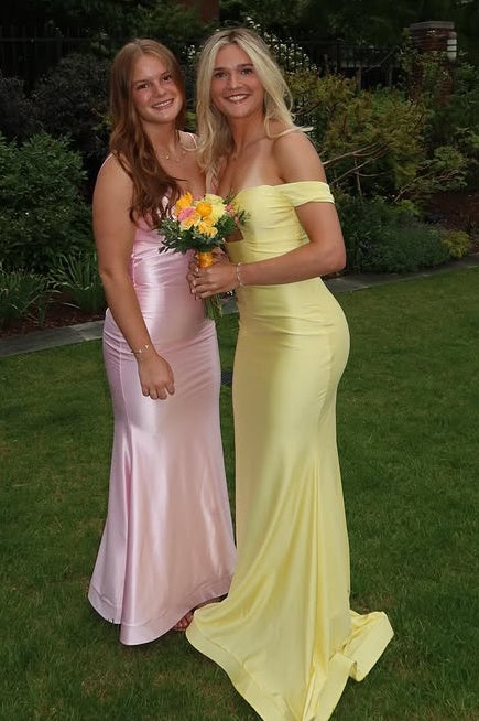 Mermaid Satin Off-Shoulder Sleeveless Yellow Party Prom Dress