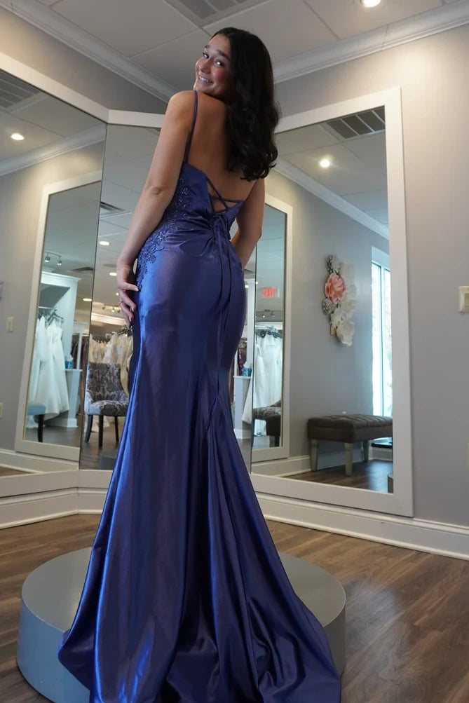 Mermaid Satin Sleeveless Open Back Ruched  Party Prom Dress 