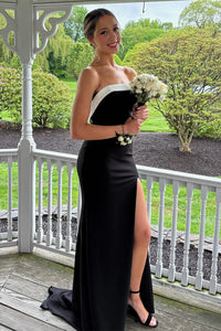 Mermaid Strapless Empire Satin Party Prom Dress With Train