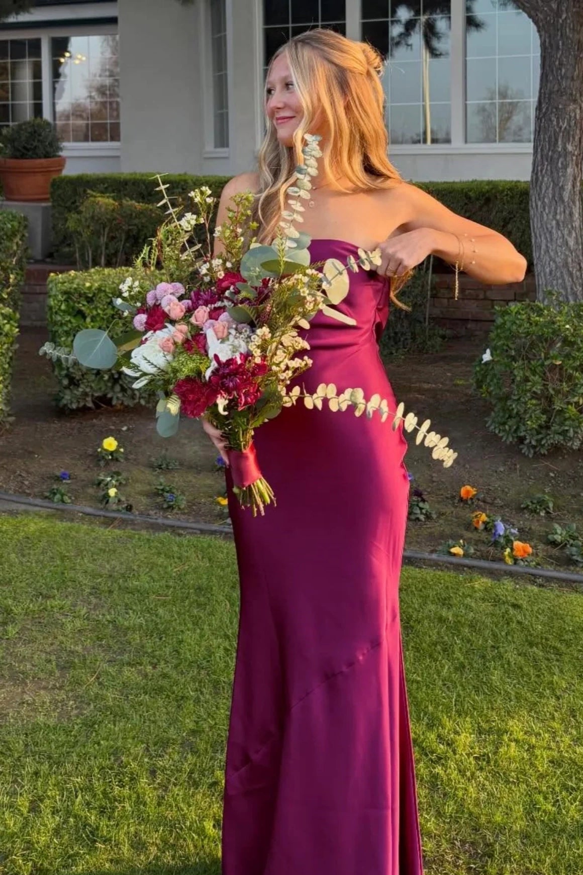 Mermaid Strapless Open Back Satin Maxi Party Prom Dress