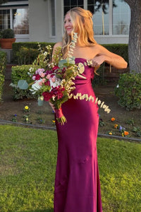 Mermaid Strapless Open Back Satin Maxi Party Prom Dress