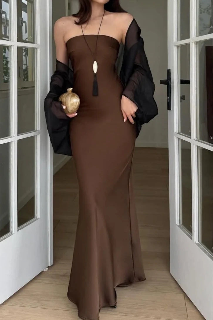 Mermaid Strapless Open Back Satin Maxi Party Prom Dress