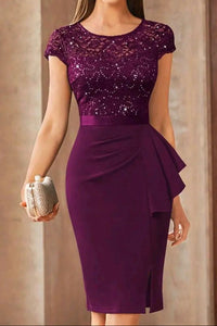 Midi Round Cap Sleeves Empire Bodycon Two Tone Mother Of Bride Dress