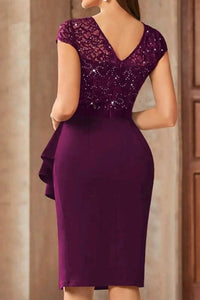 Midi Round Cap Sleeves Empire Bodycon Two Tone Mother Of Bride Dress