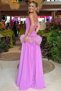 Modest A-Line Strapless Empire Chiffon And Feather Party Evening Dress