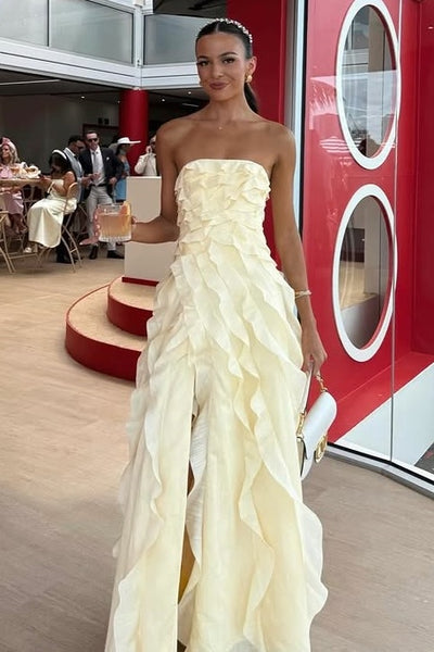 Modest A-Line Strapless Empire Tiered Ruffle Party Prom Dress
