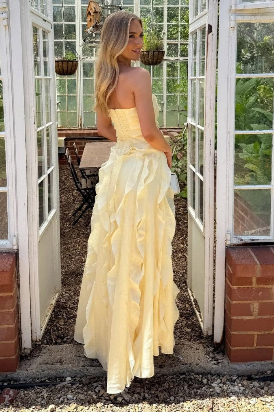 Modest A-Line Strapless Empire Tiered Ruffle Party Prom Dress