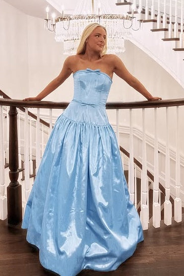 Modest A-Line Strapless Sleeveless Maxi Prom Party Dress