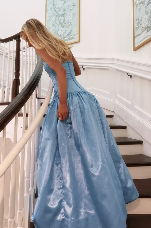 Modest A-Line Strapless Sleeveless Maxi Prom Party Dress