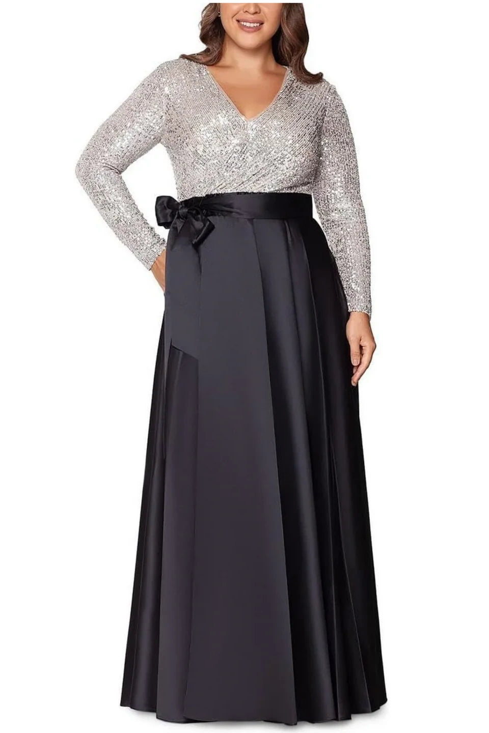 Modest A-Line V-Neck Long Sleeves Two Tone Mother Of The Bride Dress