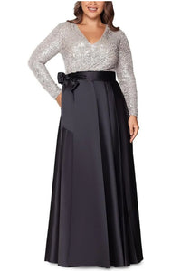 Modest A-Line V-Neck Long Sleeves Two Tone Mother Of The Bride Dress