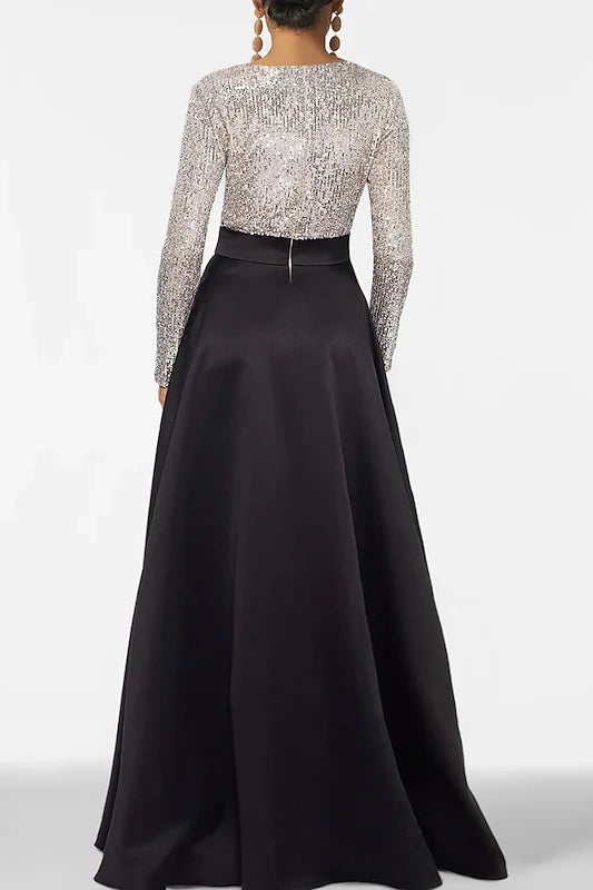 Modest A-Line V-Neck Long Sleeves Two Tone Mother Of The Bride Dress