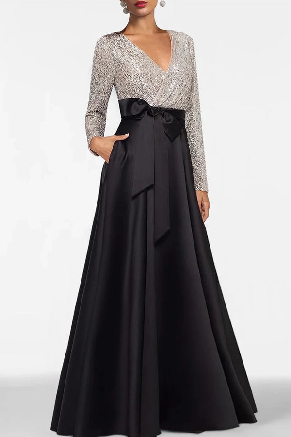 Modest A-Line V-Neck Long Sleeves Two Tone Mother Of The Bride Dress
