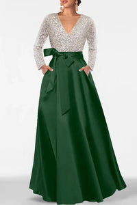 Modest A-Line V-Neck Long Sleeves Two Tone Mother Of The Bride Dress