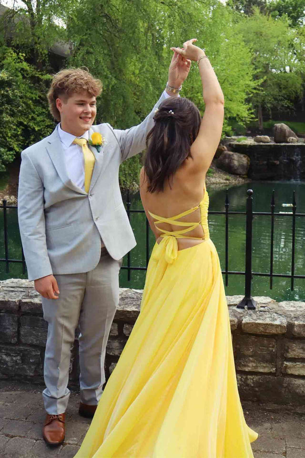 Modest A-Line V-Neck Strapless Pleated Empire Chiffon Party Prom Dress