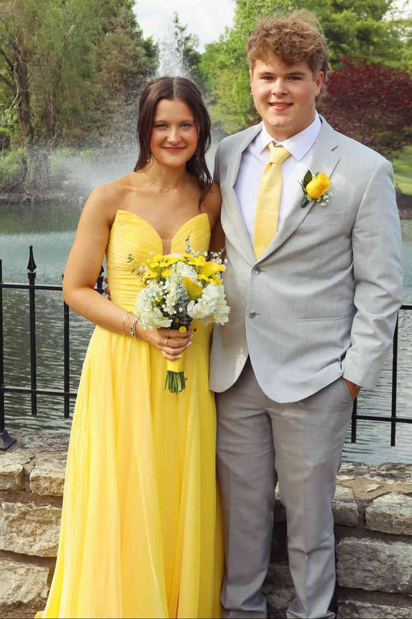 Modest A-Line V-Neck Strapless Pleated Empire Chiffon Party Prom Dress