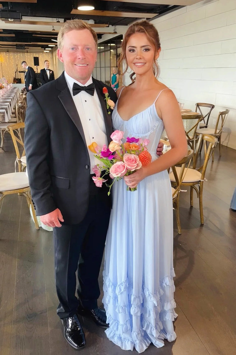 Modest Chiffon A-Line V-Neck Sleeveless Ruffle Tiered Bridesmaid Dress