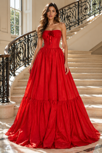 Modest Corset Strapless Empire A-Line Satin Long Party Prom Dress