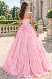 Modest Corset Strapless Empire A-Line Satin Long Party Prom Dress